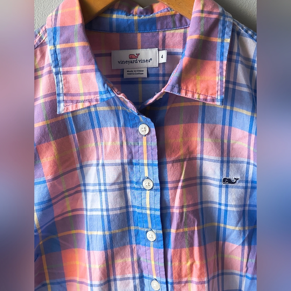 Vineyard Vines Beautiful Pink/Blue Plaid Button Down Top Nwot - Picture 5 of 5